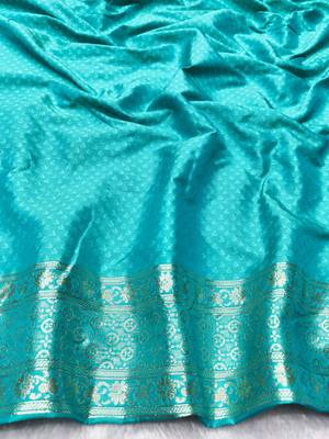 Blue zari woven silk blend traditional saree with blouse piece 4