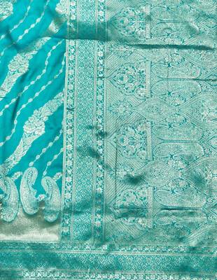 Blue zari woven silk blend traditional saree with blouse piece 5