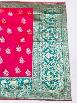 Rani zari woven silk blend traditional saree with blouse piece 2