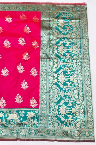 Rani zari woven silk blend traditional saree with blouse piece