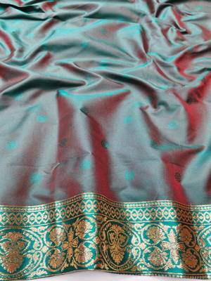 Rani zari woven silk blend traditional saree with blouse piece 4