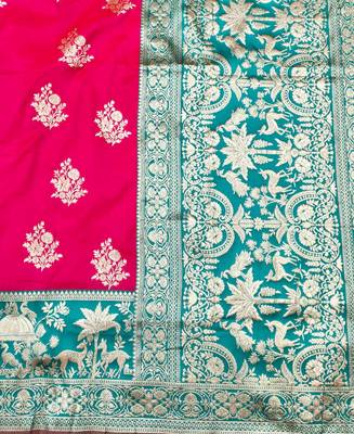 Rani zari woven silk blend traditional saree with blouse piece 5