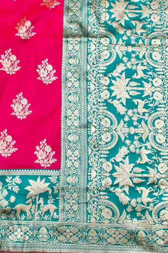 Rani zari woven silk blend traditional saree with blouse piece