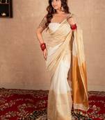 white linen saree with golden border