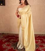 cream linen saree with golden pallu