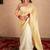 cream linen saree with golden pallu