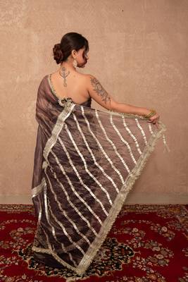 purple kota tissue saree with gota work pallu 4