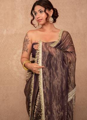 purple kota tissue saree with gota work pallu 5