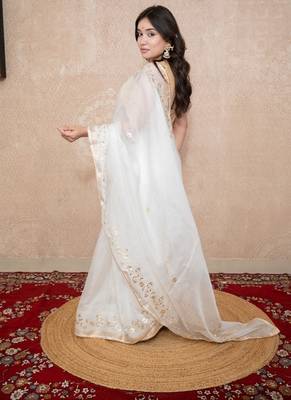 white floral gota patti work kota silk saree with unstitched blouse 3