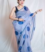 blue kota doria saree with unstitched