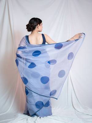 blue kota doria saree with unstitched 2