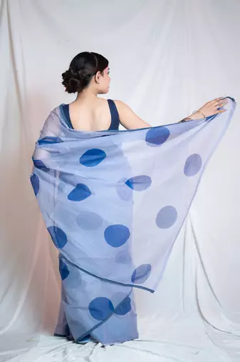 blue kota doria saree with unstitched