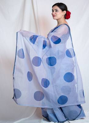 blue kota doria saree with unstitched 4