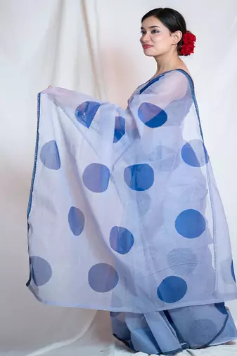 blue kota doria saree with unstitched