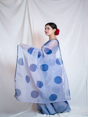 blue kota doria saree with unstitched 5