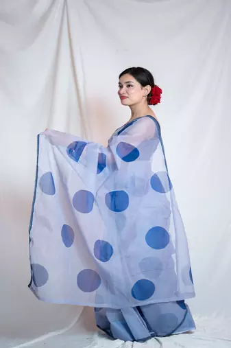 blue kota doria saree with unstitched