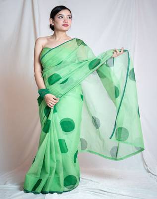 green kota doria saree with unstitched 1