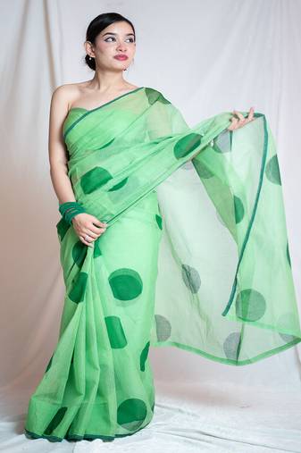 green kota doria saree with unstitched