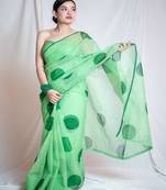 green kota doria saree with unstitched