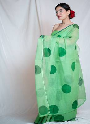 green kota doria saree with unstitched 2