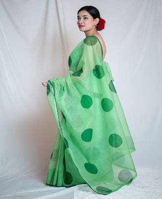 green kota doria saree with unstitched 3