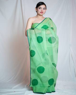 green kota doria saree with unstitched 5