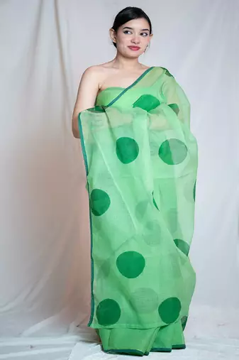 green kota doria saree with unstitched