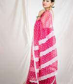 printed pink kota doria saree