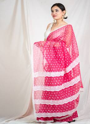 printed pink kota doria saree 2