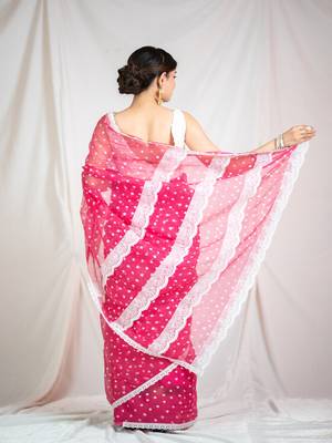 printed pink kota doria saree 3