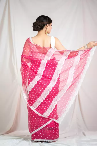 printed pink kota doria saree