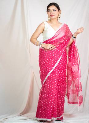 printed pink kota doria saree 4