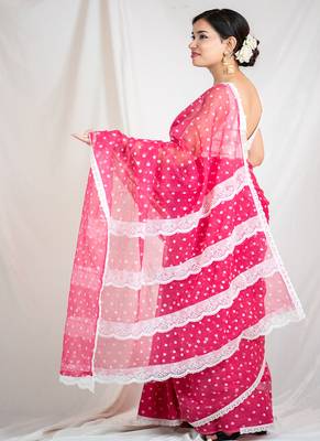 printed pink kota doria saree 5