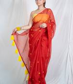 ruby radiance red embroidered kota doria saree