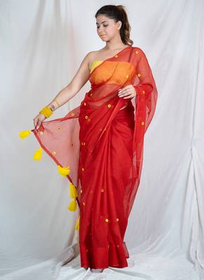 ruby radiance red embroidered kota doria saree 2