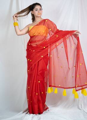 ruby radiance red embroidered kota doria saree 3