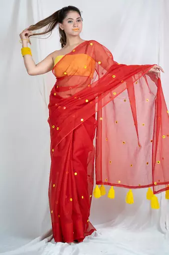 ruby radiance red embroidered kota doria saree