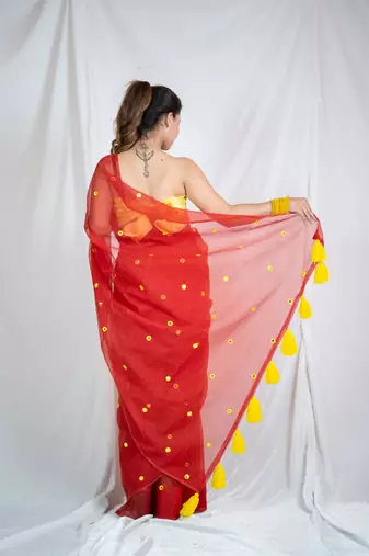 ruby radiance red embroidered kota doria saree