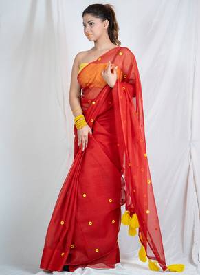 ruby radiance red embroidered kota doria saree 5