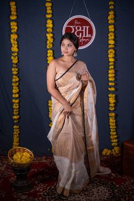 purple floral silk blend linen saree 5
