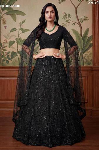 Black Net Embroidered Lehengas