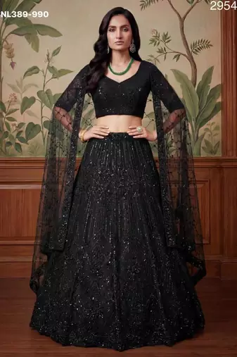 Black Net Embroidered Lehengas