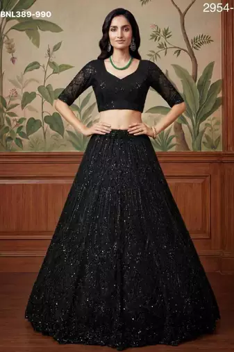 Black Net Embroidered Lehengas