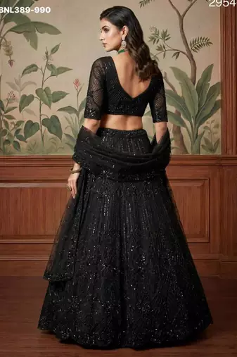 Black Net Embroidered Lehengas