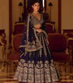 Navy Blue Art Silk Embroidered Lehengas