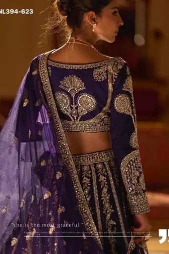 Navy Blue Art Silk Embroidered Lehengas
