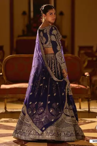 Navy Blue Art Silk Embroidered Lehengas