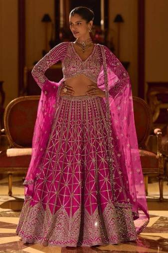 Rani Pink Art Silk Embroidered Lehengas