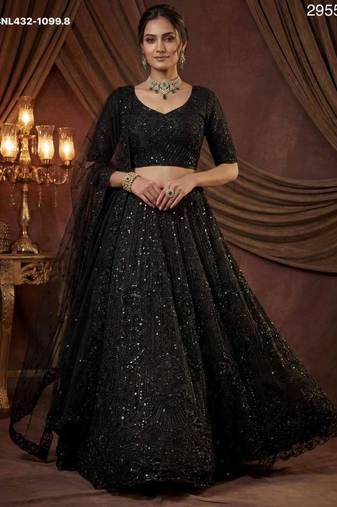 Black Net Embroidered Lehengas