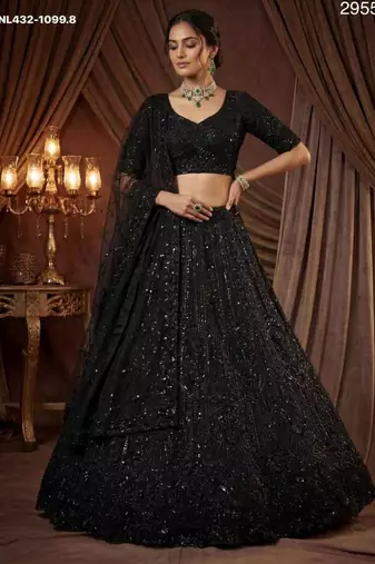 Black Net Embroidered Lehengas